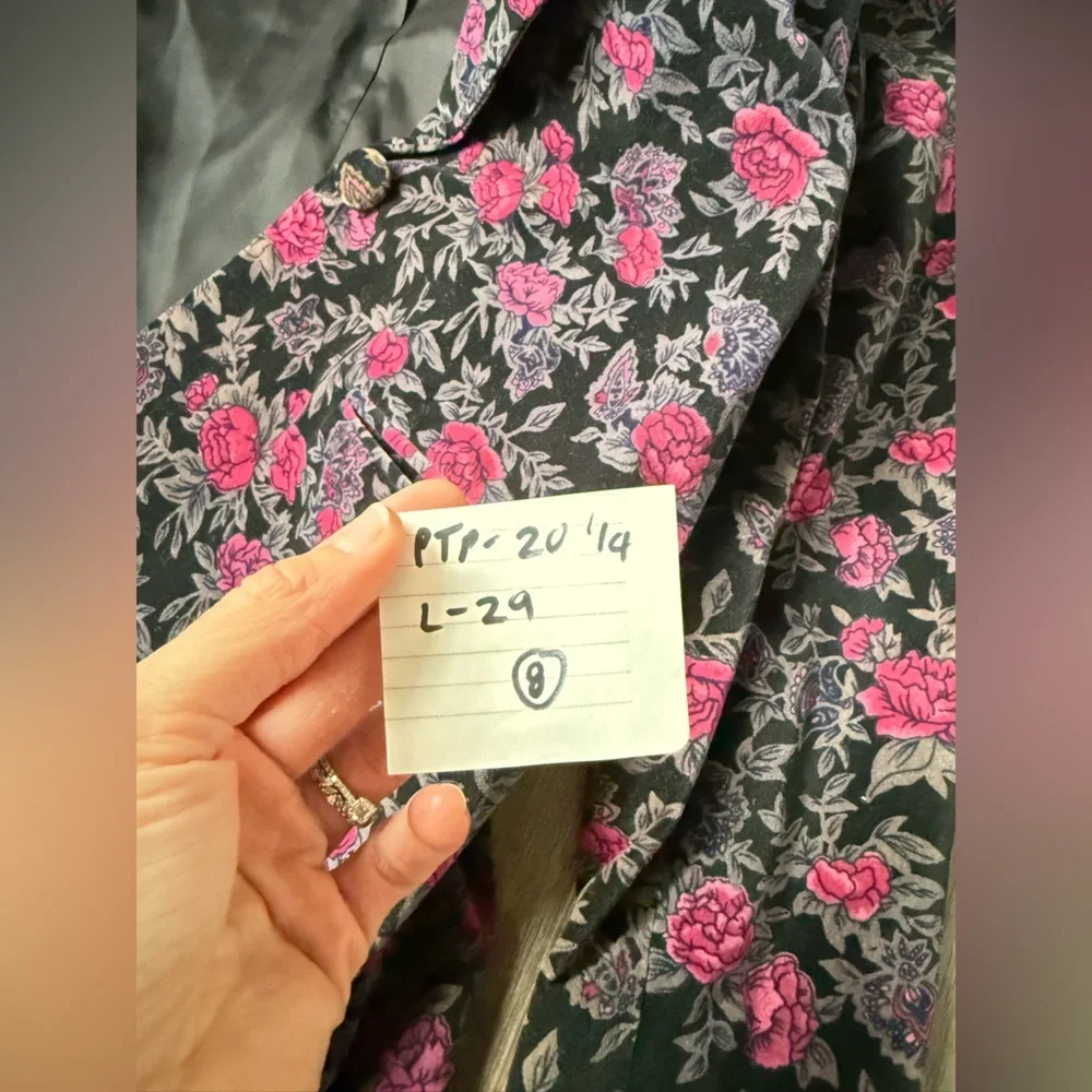 VTG Mark Alan Blazer Jacket Black Gray Pink Floral Size 8 M Lined Pockets Cotton - Picture 8 of 8